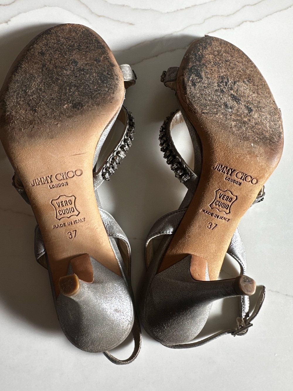 Jimmy Choo Metallic Silver Slingback Heels - Picture 13 of 13
